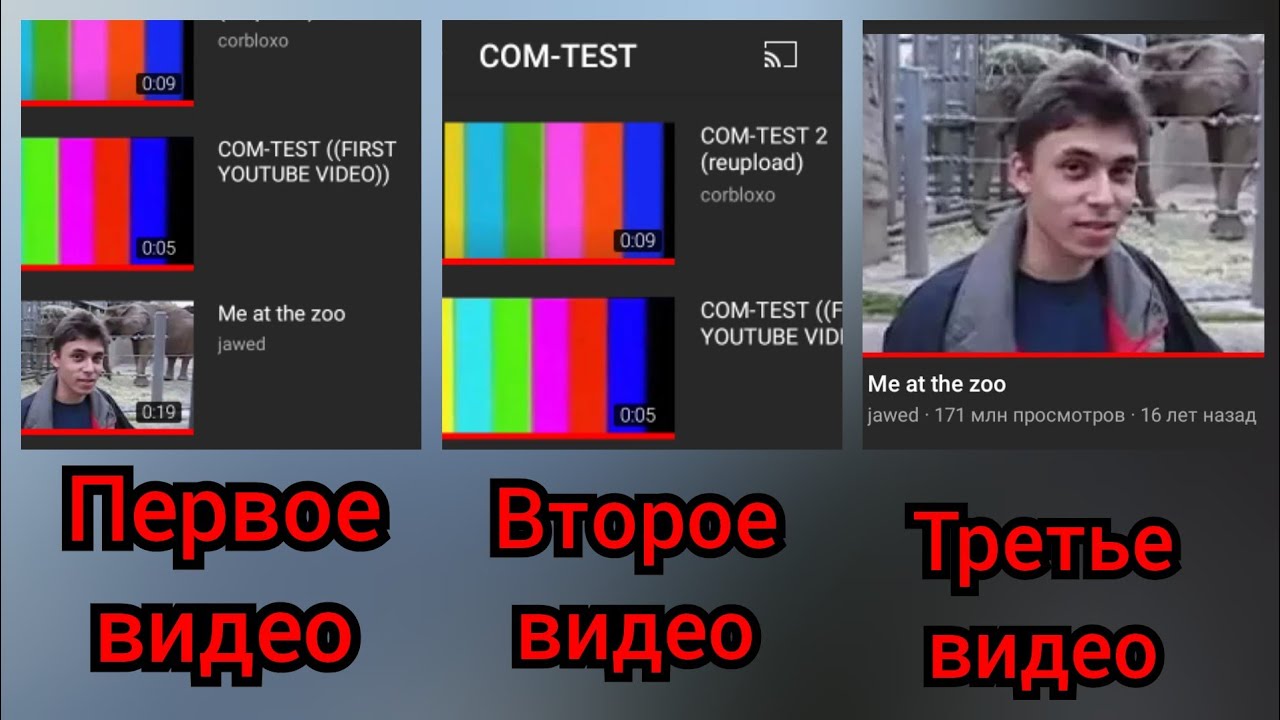 Me at the zoo - НЕ первое видео на YouTube | COM-TEST, COM-TEST 2 | Настоящее первое видео | YouTube