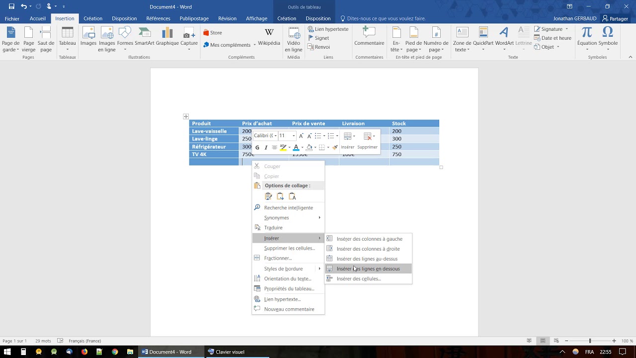 Word 2016 – Fonctions Avancées – Les tableaux