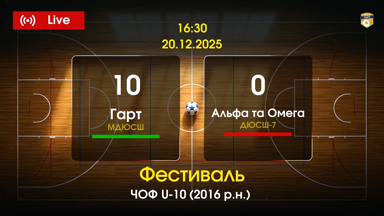 20.12.2025 16:30 Гарт МДЮСШ- Альфа та Омега ДЮСШ-7.  Фестиваль. ЧОФ U-10 (2016 р.н.)