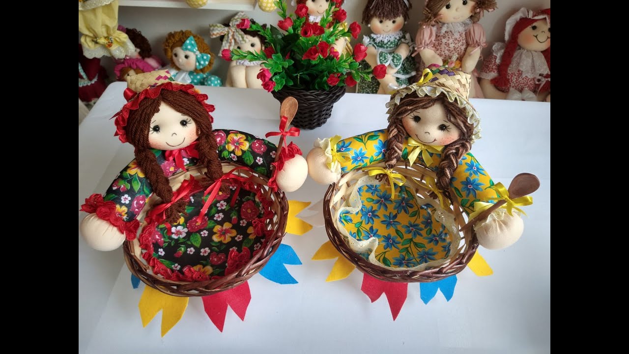 COMO FAZER BONECA JUNINAS NA CESTA - A MÃO OU A MÁQUINA.