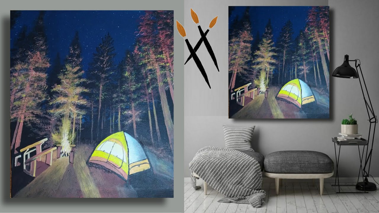 Night Camping in Forest🏕️/Acrylic painting#64