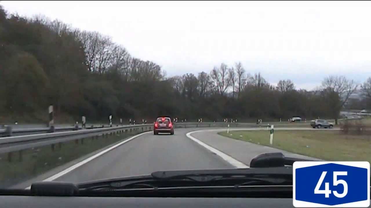 Driving on the Autobahn - Olpe A45 - Alsfeld A5