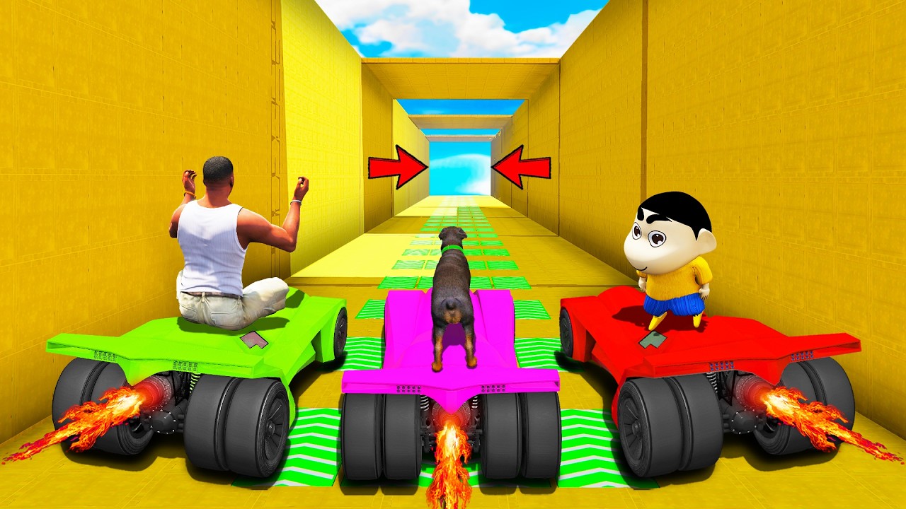 SHINCHAN AND FRANKLIN TRIED THE GIANT SPEED BOOSTER CORRIDOR TUNNEL PARKOUR CHALLENGE GTA 5