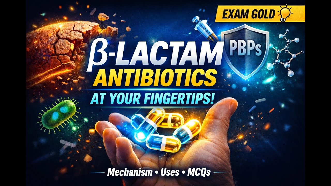 📌 β-Lactam Antibiotics at Your Fingertips | Mechanism, Uses & MCQs | Pharmacology Made Easy