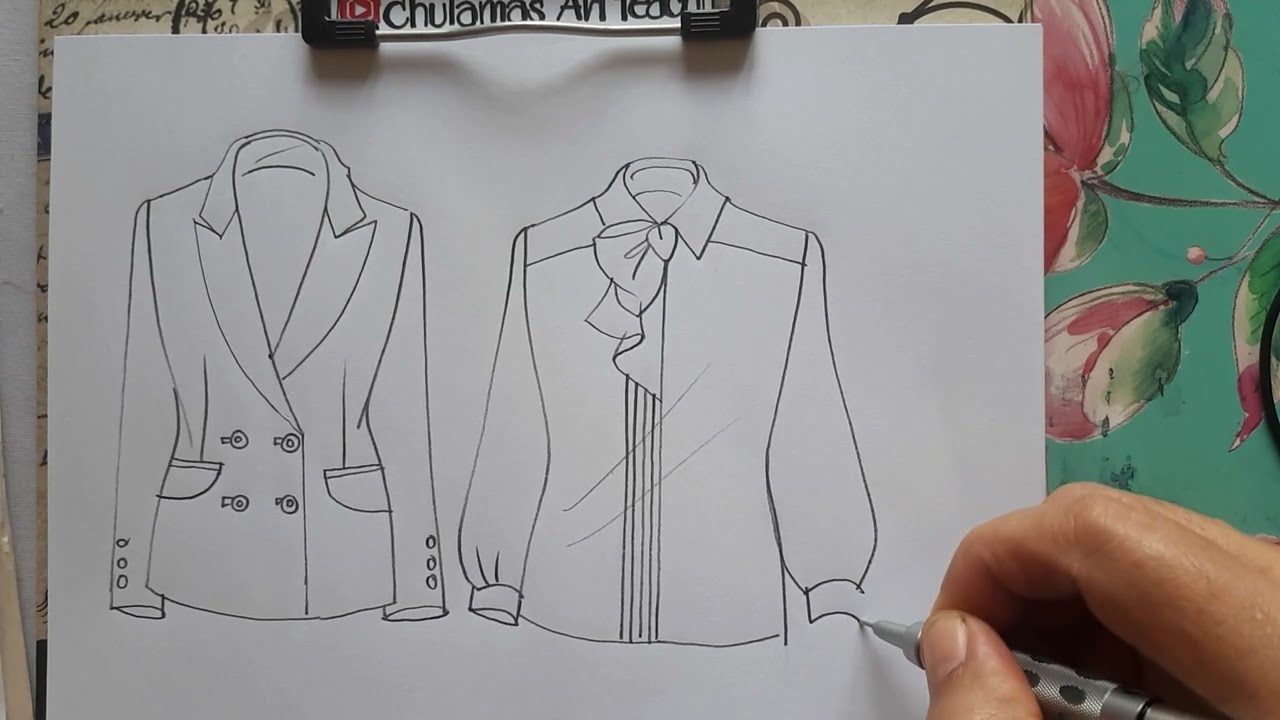 สอนวิธีวาดเสื้อสูท เสื้อเชิ๊ต และกระโปรง สอนแฟชั่นดีไซน์#Chutamas Art teach