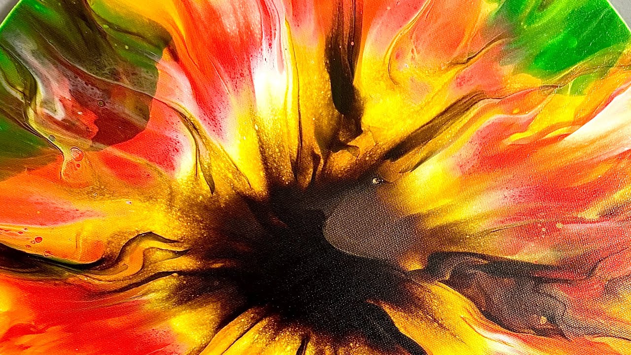 SUNFLOWER ACRYLIC POUR - Dutch Poun - spin art
