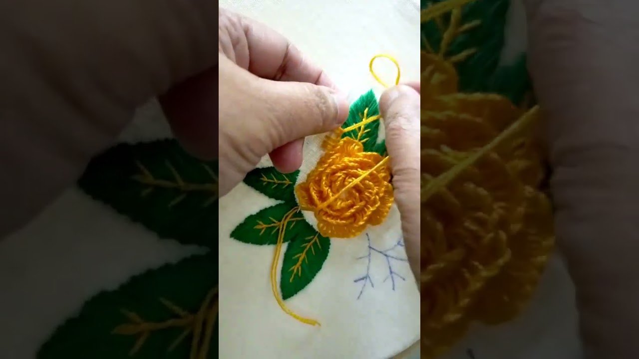 Cast on stitch flower embroidery - 3D flower hand embroidery🌸#shorts