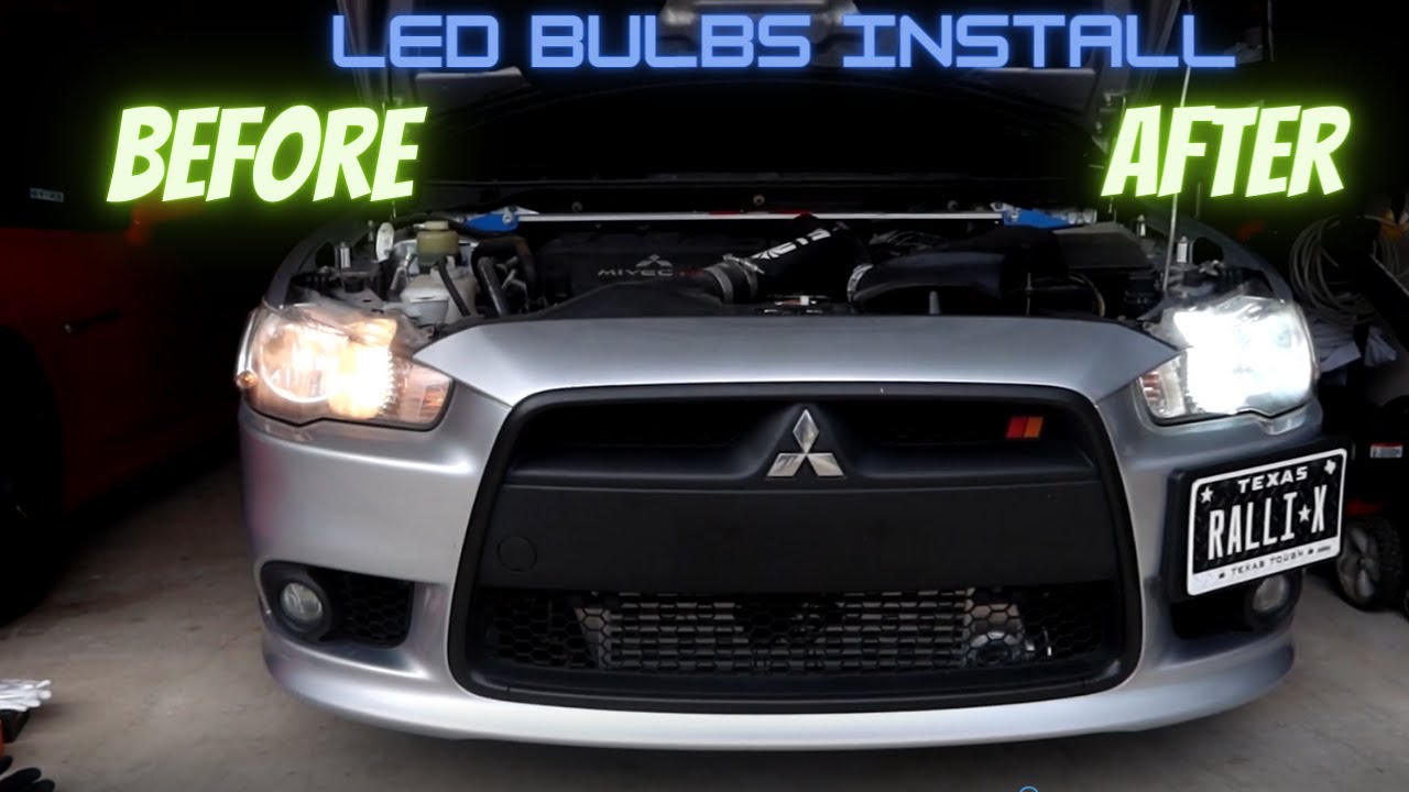 Установка светодиодных ламп ближнего и дальнего света Oxilam на Mitsubishi Lancer!