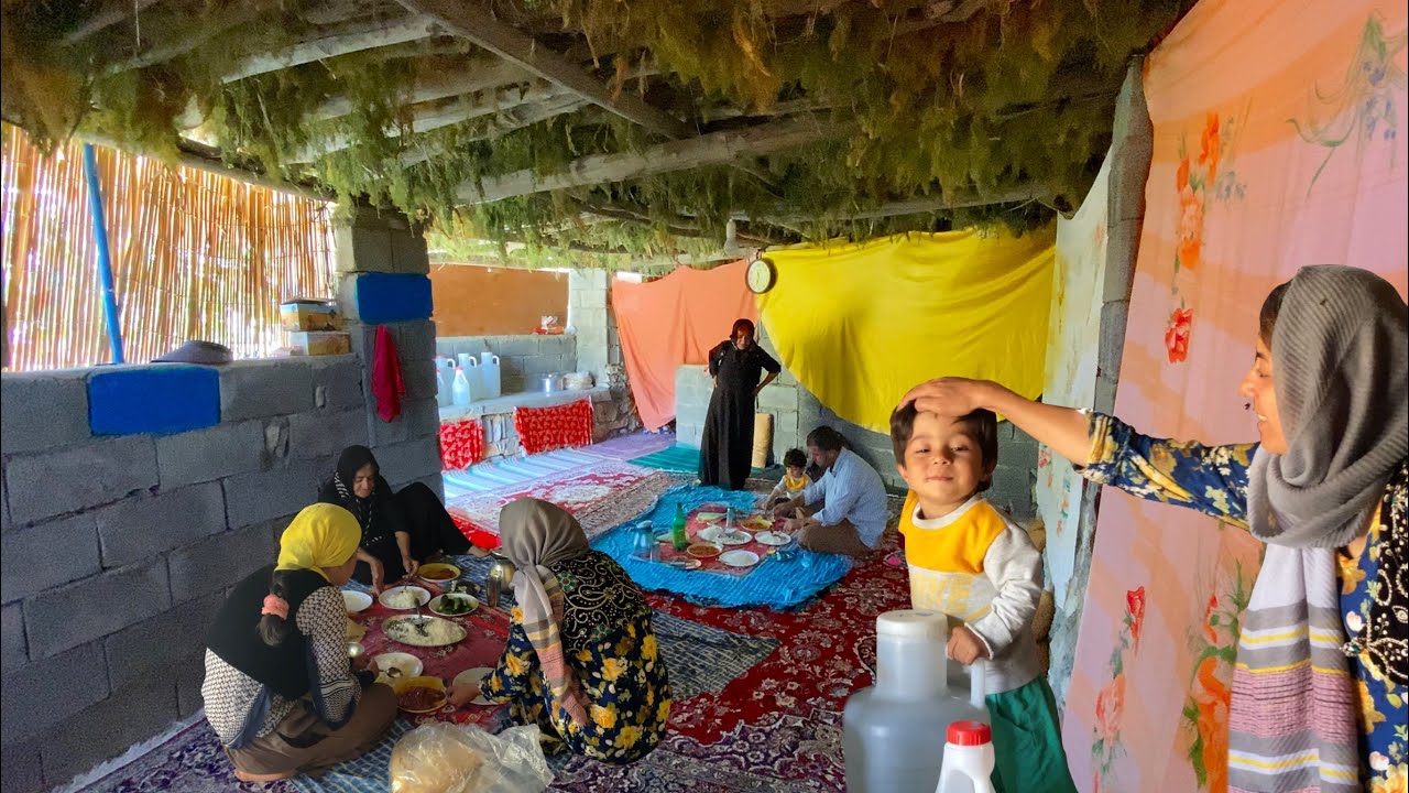 Kurdish nomads family: A wonderful day in the village with the family along with cooking