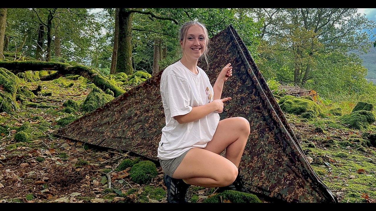 Rainy Forest Solo Camping | Cosy Tarp Shelter Setup & Comfort Food Cooking