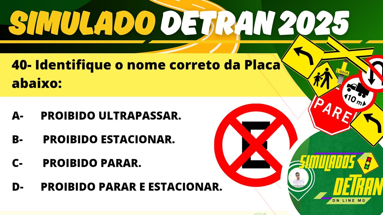 PROVA TE&Oacute;RICA DO DETRAN - SIMULADO DETRAN MG 2025 -   #detranmg2025 #mgsimuladosdetran2025
