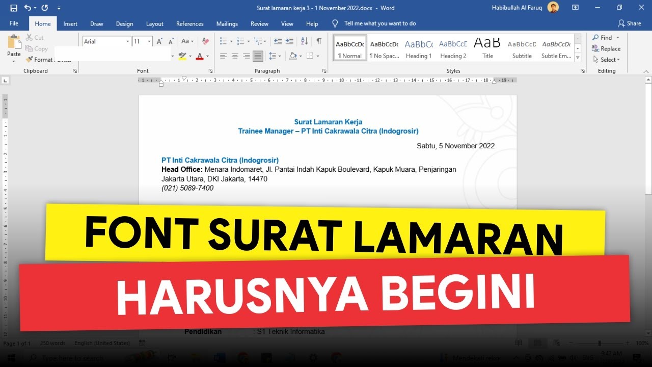 FRESHGRAD BANYAK SALAH! Perhatikan Jenis Font Surat Lamaran Kerja di Microsoft Word Ini