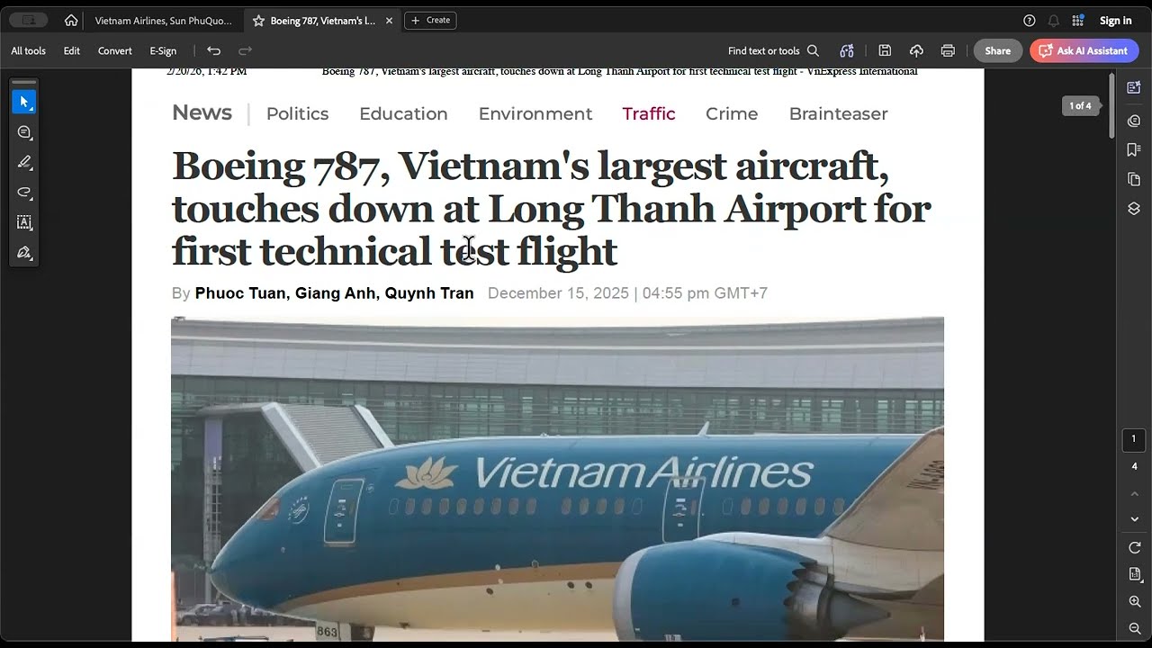 20260222 _ Cùng đọc báo tiếng Anh _ VN largest aircraft touches down LongThanh for first test flight