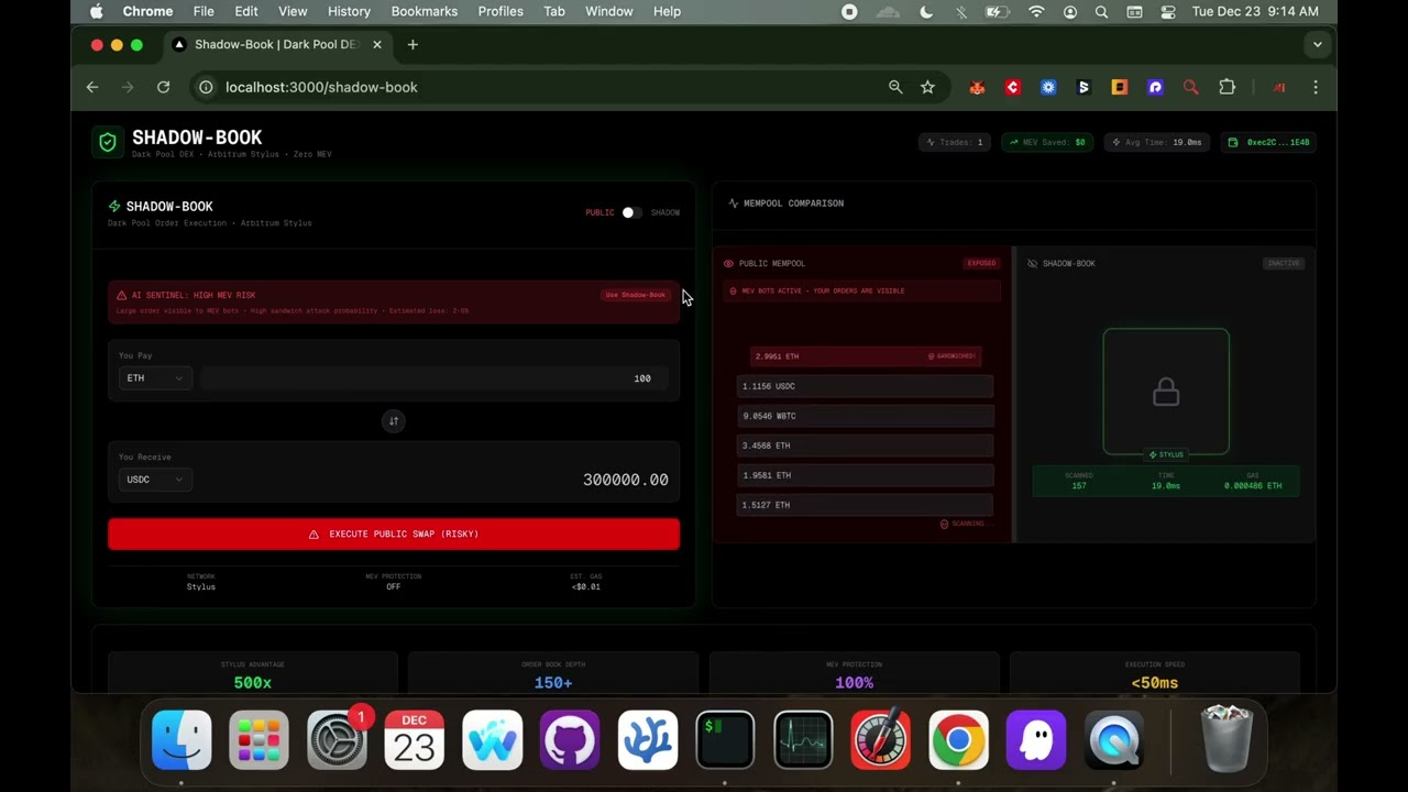Zero MEV &bull; Zero Slippage &bull; Institutional Privacy | ShadowBook Demo