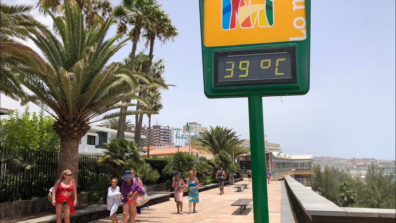 🔥Live PLAYA DEL INGLES. Extreme temperatures and strong hot wind. UNBEARABLE. July 14, 2023