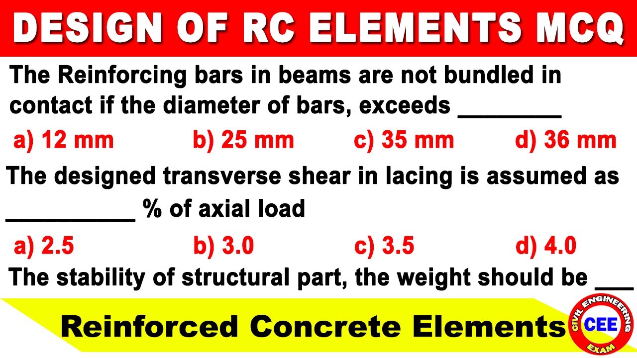 Design of RC elements MCQ | DRC mcq | limit state method mcq | design of concrete structures mcq