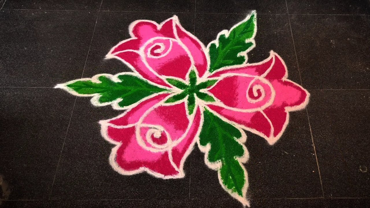 Kutty 💕ரோஜா பூந்தோட்டம் rangoli podalama... //Colour roja🌹rangoli ❣️designs #priyasdailykolamdesigns
