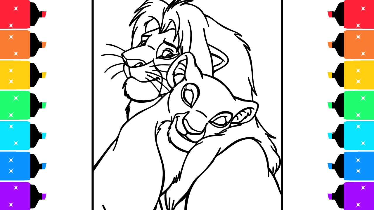 The Lion King Coloring Pages | Coloring Simba Hugs Nala