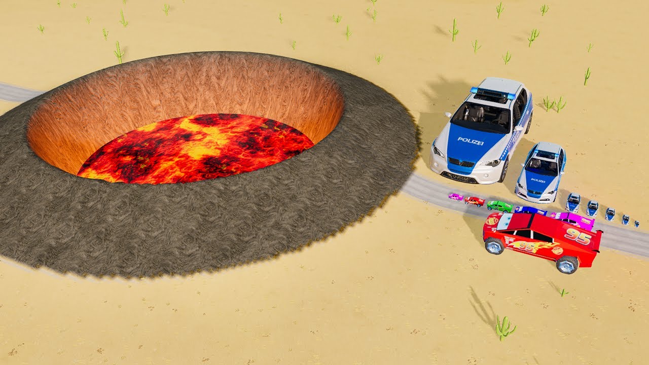 Big & Small Lightning McQueen Vs Police Car & Lava - BeamNG.drive