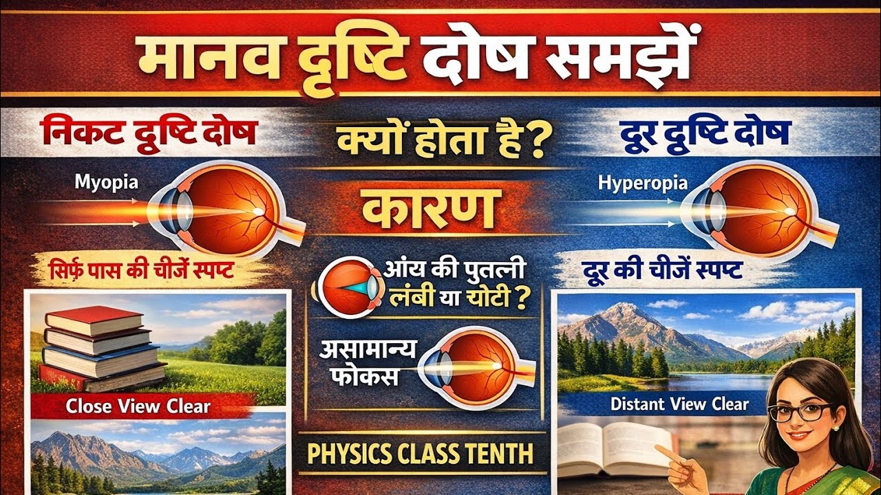#मानव दृष्टि दोष👁 निकट दृष्टि दोष | दूर दृष्टि दोष क्यों होता है?कारण के साथ समझिए Physics Class 10