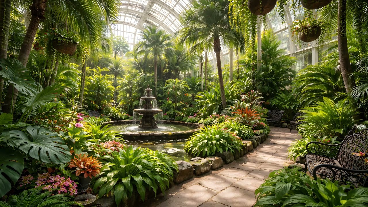 4K Botanical Garden - Tropical Greenhouse Escape - 1 Hour Lush Greenery Visual