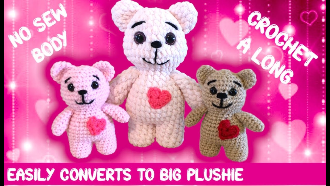 Crochet bear VALENTINE MINI LOVE HEART BEAR PLUSHIE AND REGULAR YARN
