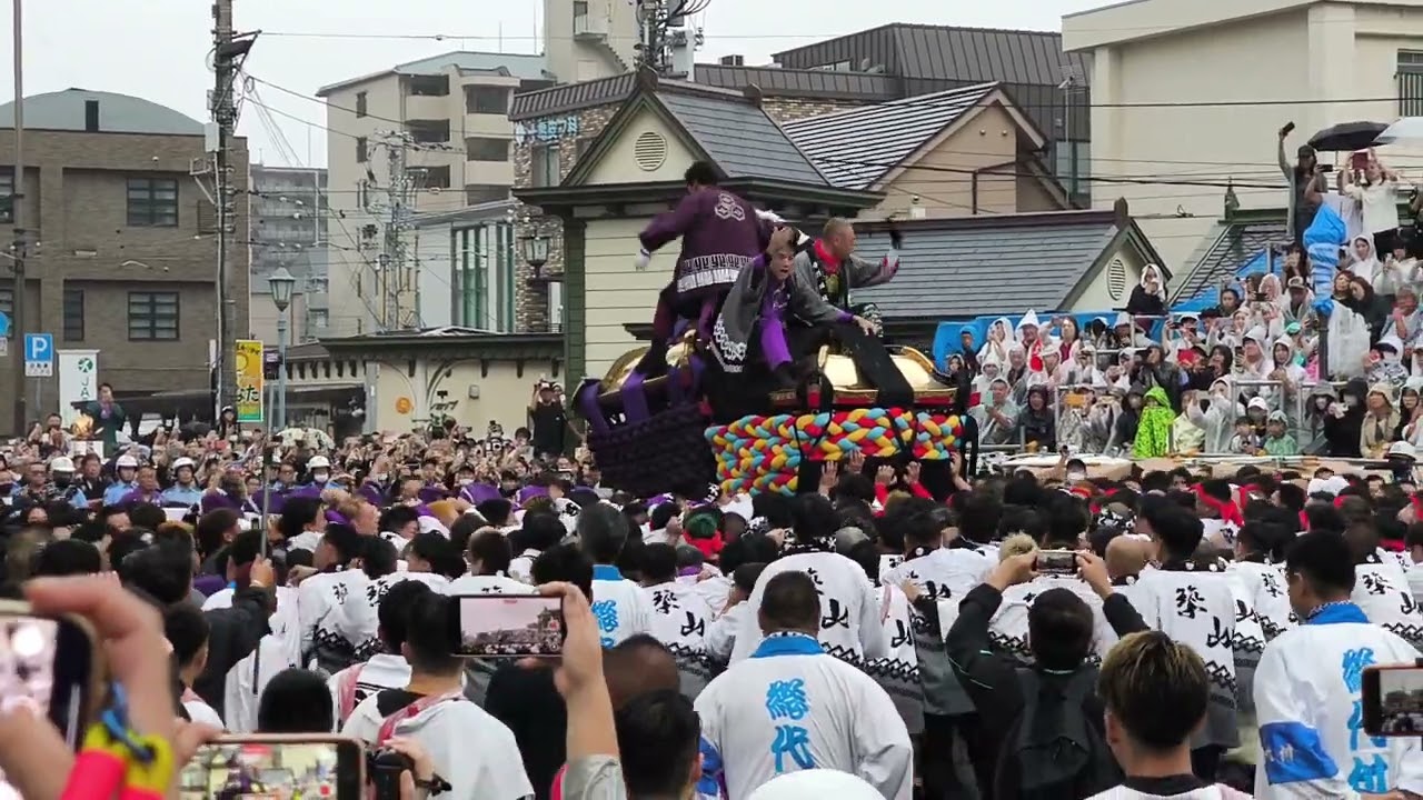 【喧嘩】【乱闘】松山秋祭り2024道後本宮 築山大神輿 vs 北小唐人大神輿 道後鉢合わせ喧嘩神輿