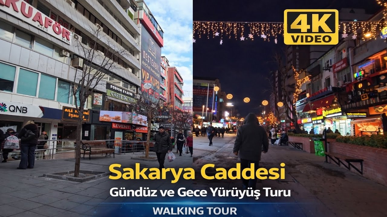 Sakarya Caddesi Gündüz ve Gece Yürüyüş Turu, Çankaya, Ankara | 4K