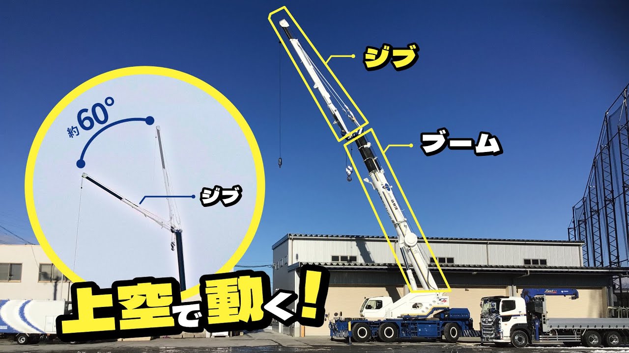 【60tラフテレーンクレーン】ジブの傾斜を撮影