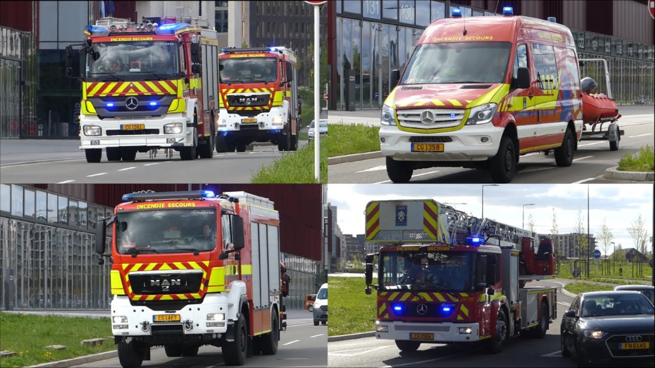 (Erstmalig auf Einsatzfahrt gefilmt) Neuer RW-Kran und GW-Taucher der Berufsfeuerwehr Luxemburg