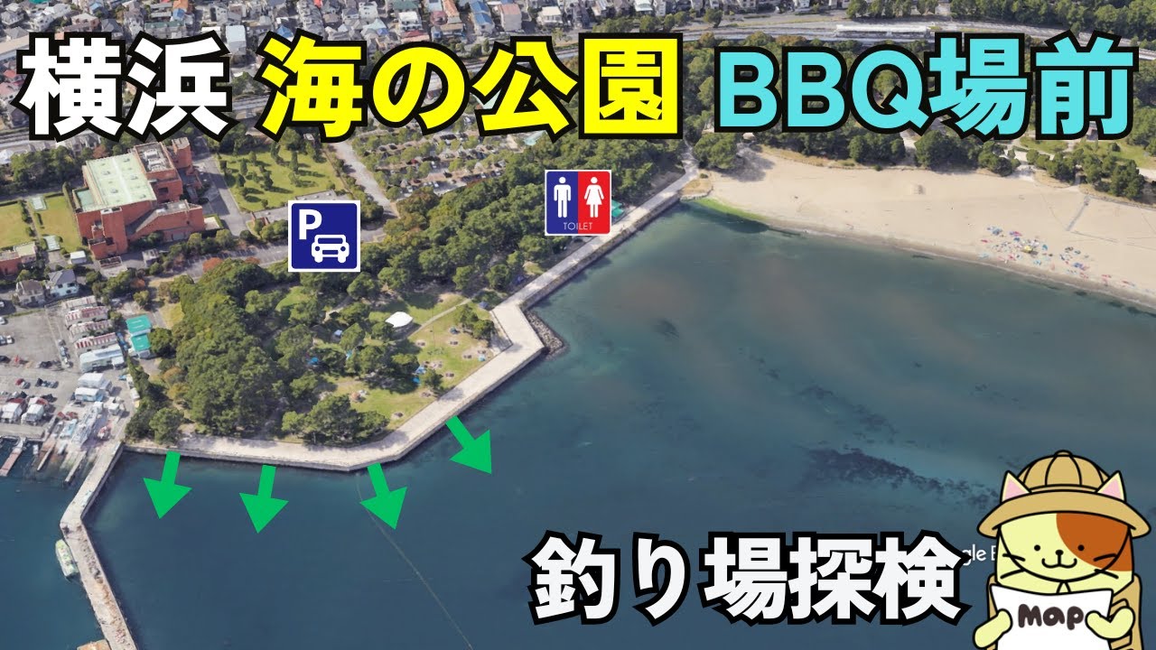 横浜「海の公園 BBQ場前」釣り場探検｜潮干狩りもできる海の公園の南端にある便利な釣り場