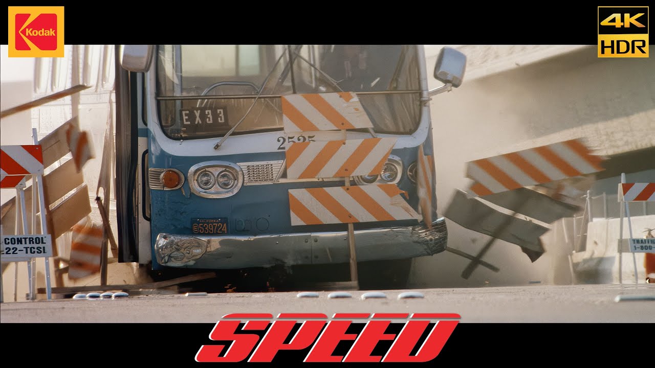 Speed (1994) Bus Jumping the Gap Movie Clip scene 4K HDR10 Kodak 5247 Keanu Reeves
