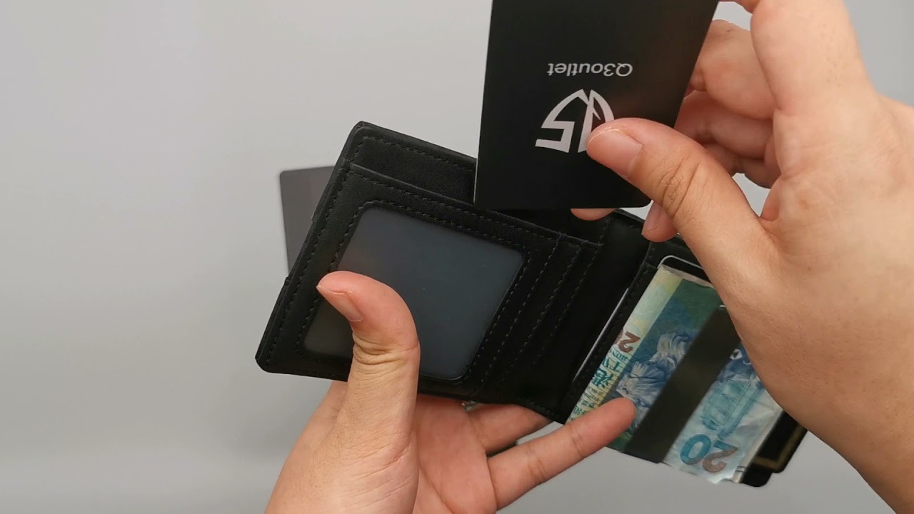QS slim front pocket RFID blocking wallet with 2 ID windows