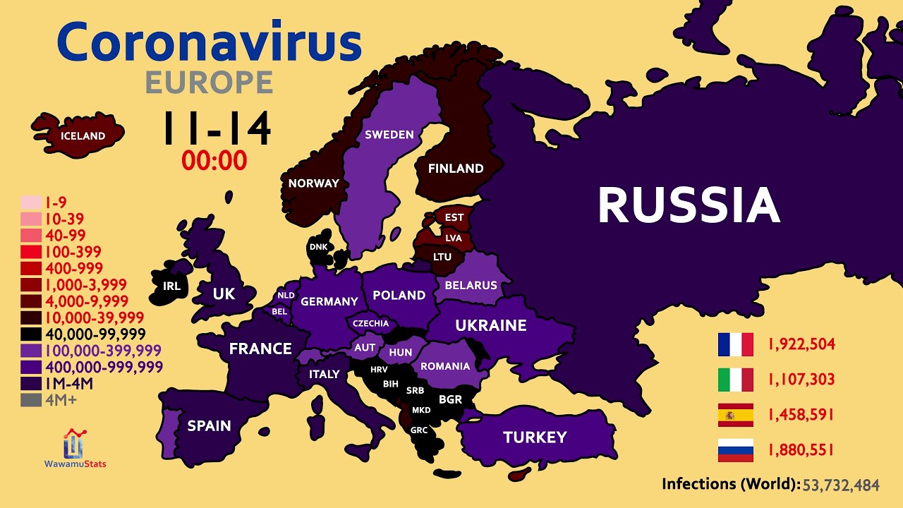 The Spread of Coronavirus in Europe (Map Timelapse since January)