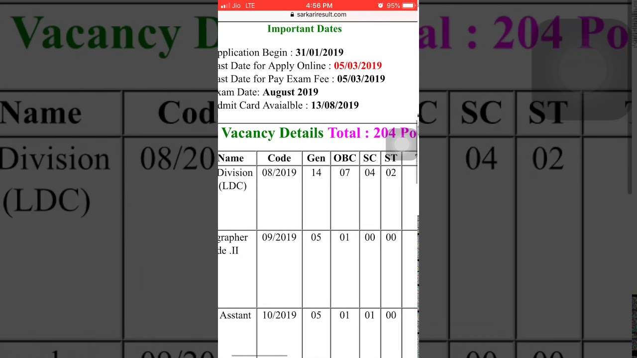 DSSB Lower Division clerk Post Code(8/19)Download now