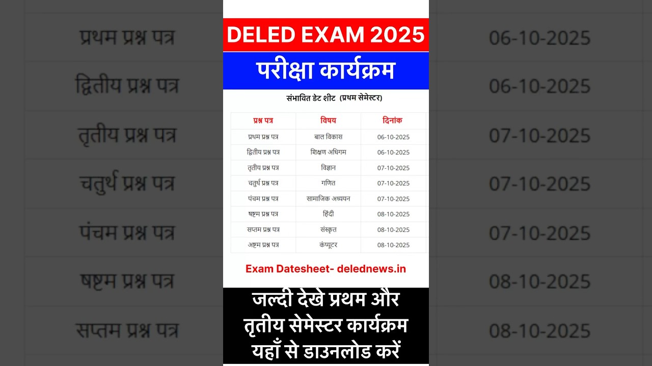 UP DELEd 1st & 3rd Semester Exam 2025/deled 1st semester exam date/Deled 3rd Semester Exam 2025