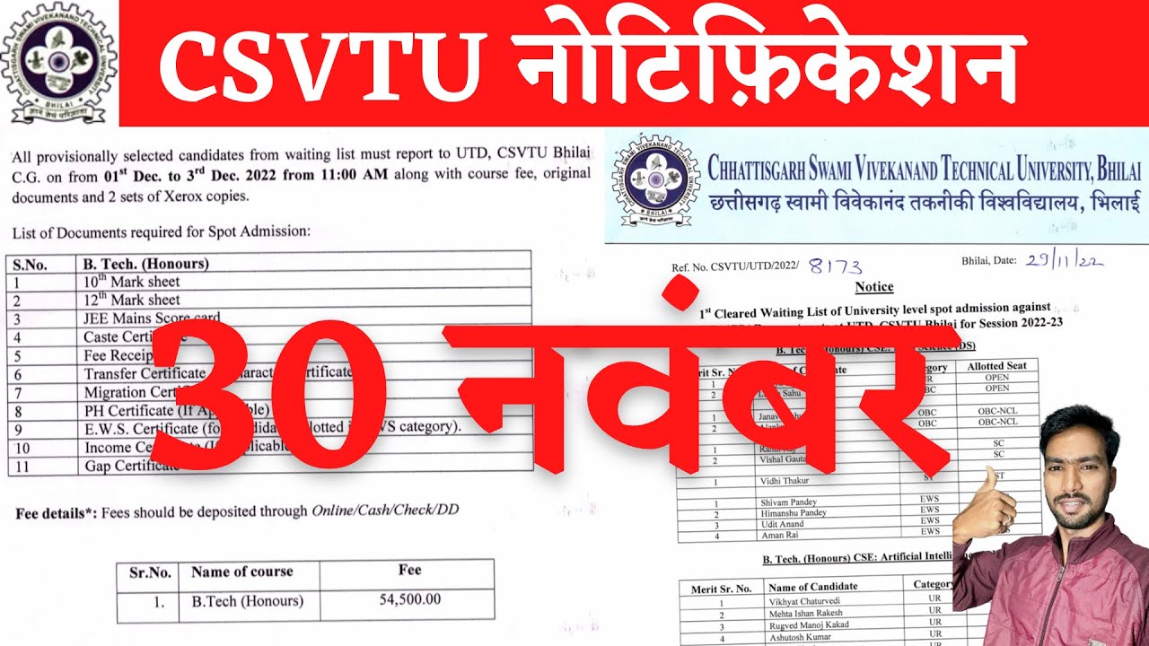 30 November 2022 | CSVTU | CSVTU EXAM NEWS | CSVTU BHILAI NEWS | CSVTU NEWS | CSVTU BHILAI