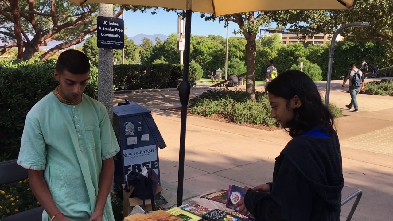 Jaya Chaitanya Das shows live book distribution scenes from Los Angeles, California
