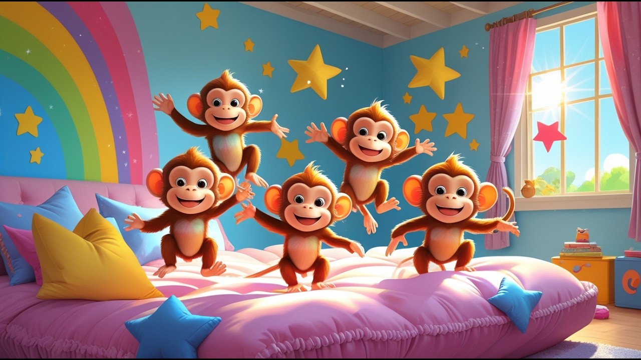 Five Little Monkeys Jumping on the Bed | Fun & Cute Kids Nursery Rhyme 🐵🎶baby song| toddlers song