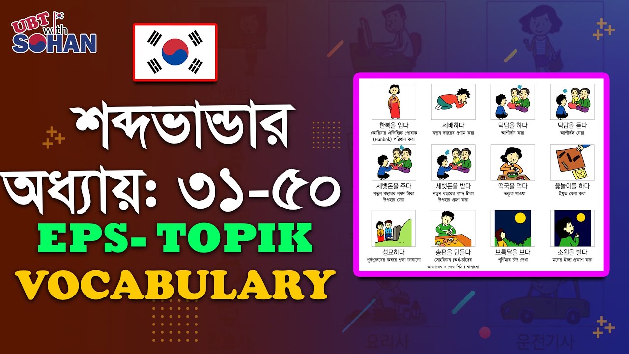 New EPS TOPIK Book Word meaning Chapter 31-50(নতুন ইপিএস টপিক বই শব্দার্থ 31-50)। korean vocabulary।