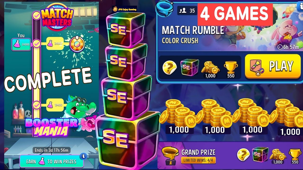 BOOSTER MANIA Complete/(Match Rumble) Color Crush+Rainbow+Blow 'Em Up/ Play 4 GAMES