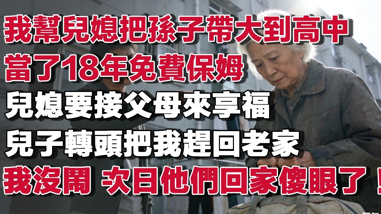我幫兒媳把孫子帶大到高中當了18年免費保姆兒媳要接父母來享福兒子轉頭把我趕回老家我沒鬧 次日他們回家傻眼了！​#情感故事 #養老故事 #樂齡故事匯