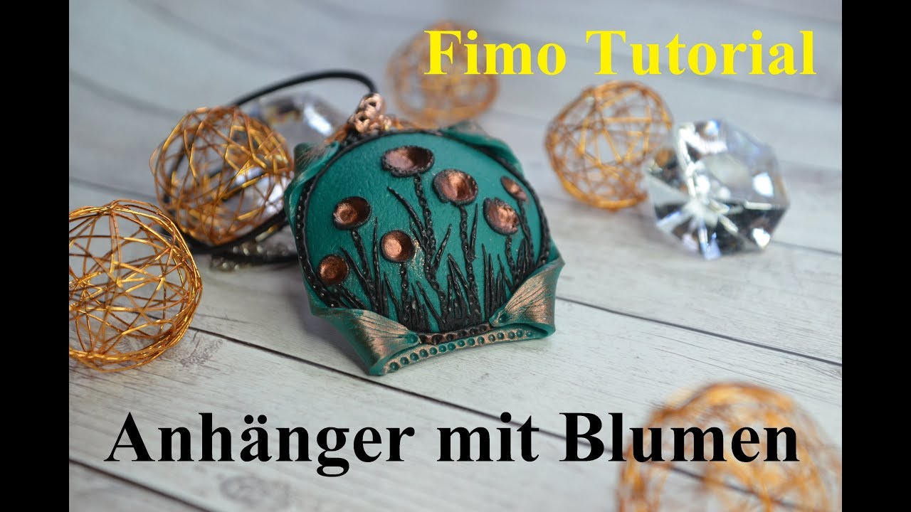 Pendant from polymer clay Fimo Tutorial Anhänger mit Blumen уклон с цветами из полимерной глины DIY