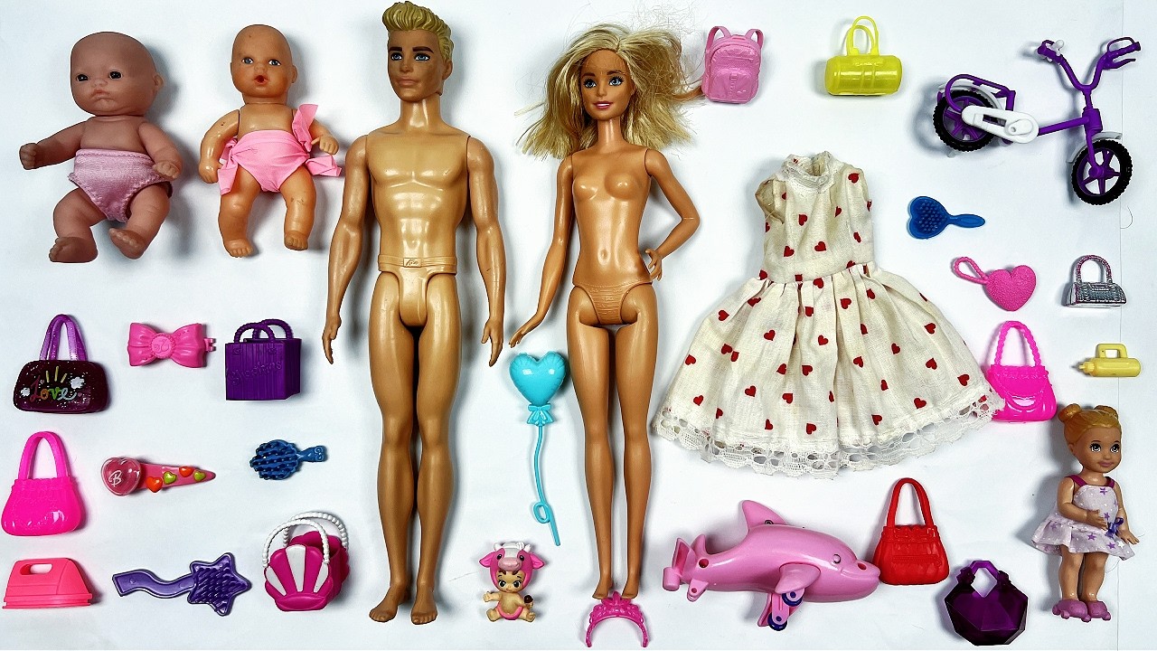 9 Minutes Satisfying with Unboxing Barbie boll Family Playset, Doll Cloths Set Toys ASMR Toys