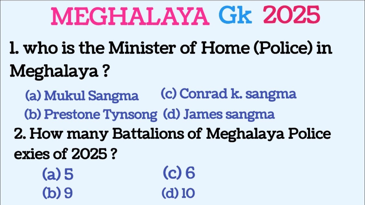 MEGHALAYA GK || Top,30 Questions Current (2025)