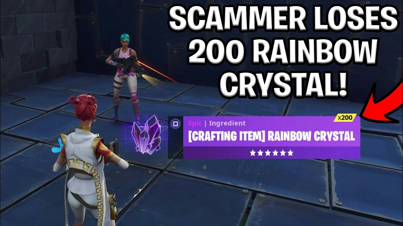 Scammer With 200 Rainbow Crystal Scams Himself! (Scammer Gets Scammed) Fortnite Save The World