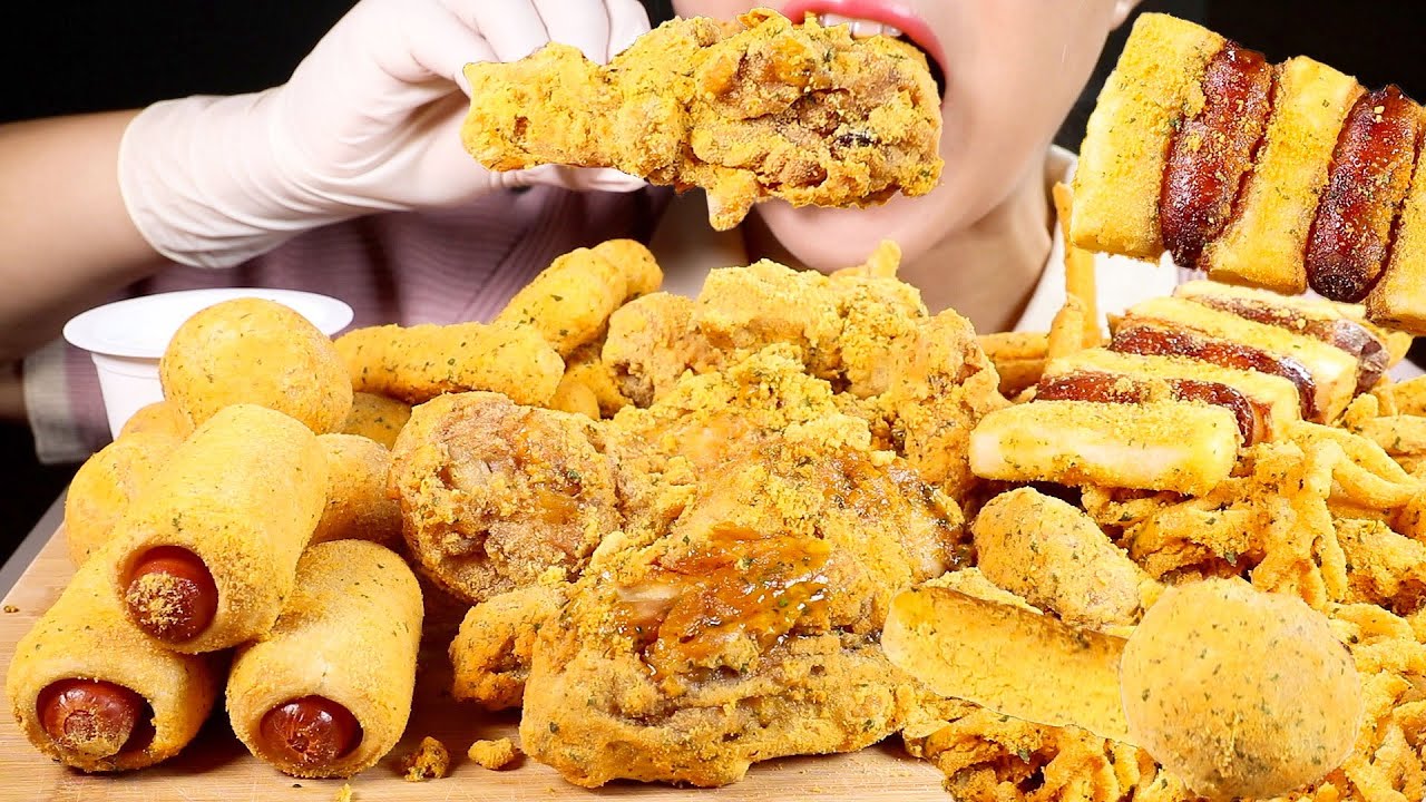 ASMR 뿌링클 전메뉴 먹방 | Bburinkle Chicken, Cheese Balls, Hot Dog, Cheese Sticks, Fries | Eating Mukbang