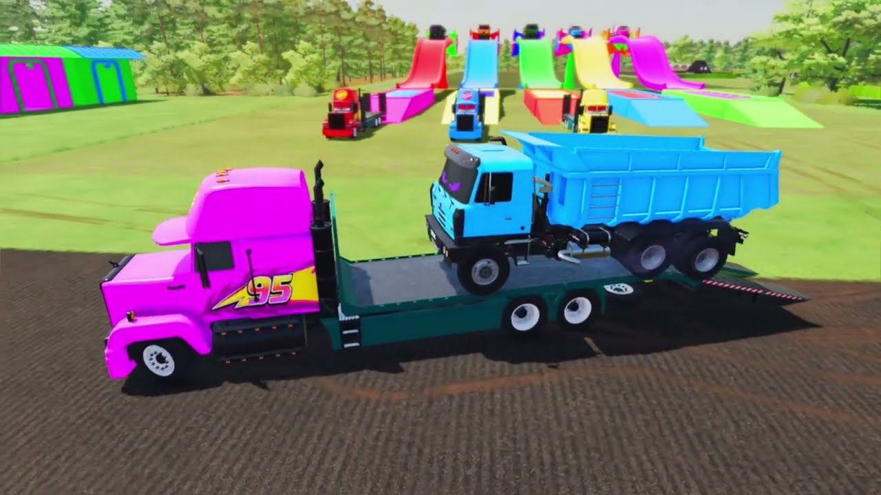 LION FARM COLOR RACE – MONSTER TRUCKS vs RAINBOW ROLLERS in FS22!