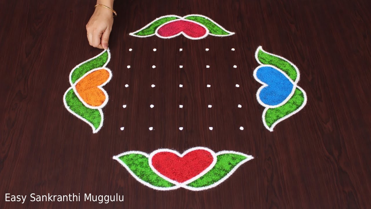 Simple 9×3 Entrance Rangoli Vibrant Colours Designs Home Beginners Muggulu Kolam