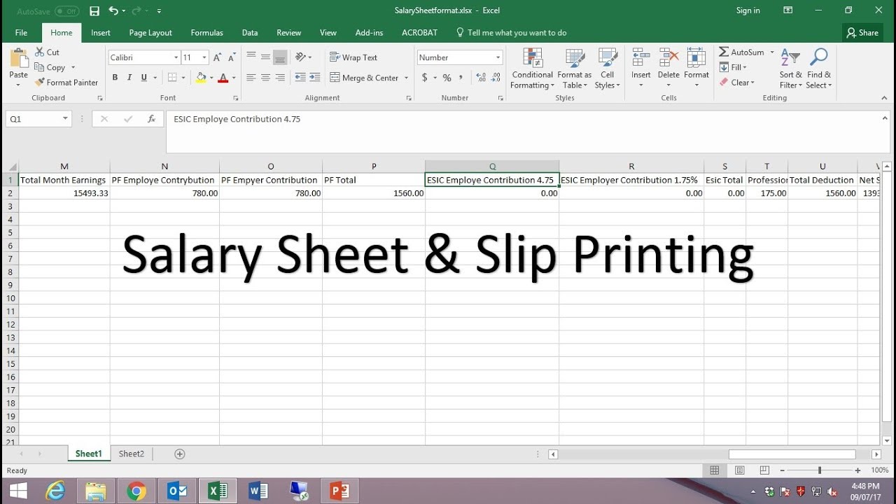 How to create Payroll/Salary Sheet in Excel and Payslip printing from Word